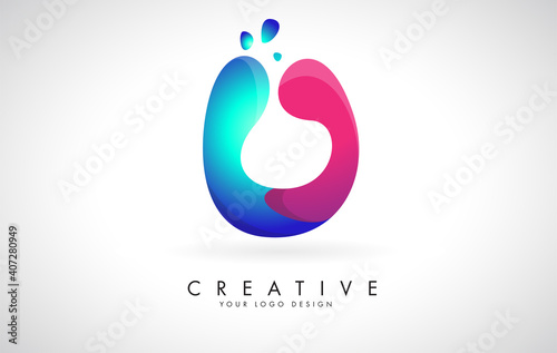Blue and Pink creative letter U Logo Design with Dots. Friendly Corporate Entertainment, Media, Technology, Digital Business vector design with drops.