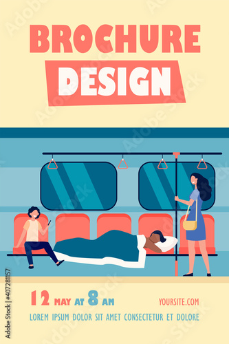 Man sleeping under blanket in subway train