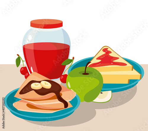 bread with apple and cherries jam breakfast ingredients