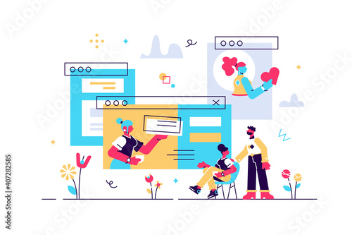 Marketing pop-up advertisement flat tiny person concept vector