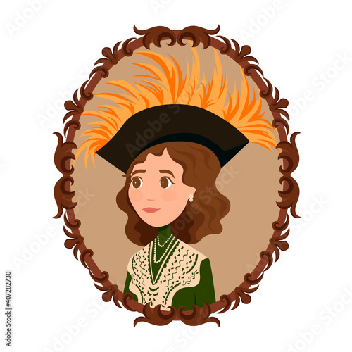 Painting with an old-fashioned lady. Vintage lady. Vector illustration