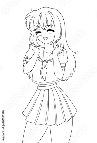 Cute anime manga girl wearing school uniform.