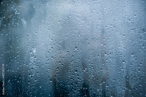 Konstfotografi Rainy background, rain water drops on the window or in shower stall, autumn seas