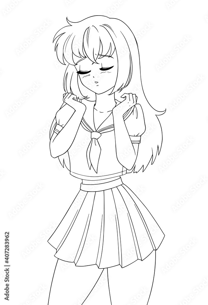 Cute anime manga girl wearing school uniform.