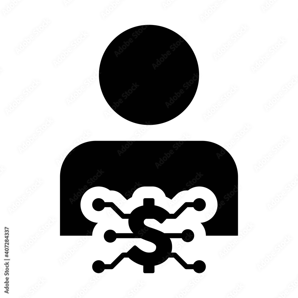 Avatar icon vector digital dollar currency with male user person profile for digital wallet in a glyph pictogram illustration Avatar icon vector digital dollar currency with male user person profile for digital wallet in a glyph pictogram illustration