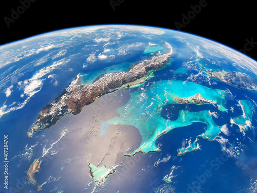 View of Cuba, The Bahamas,southern Florida and Caribbean from the space. Elements of this image furnished by NASA.