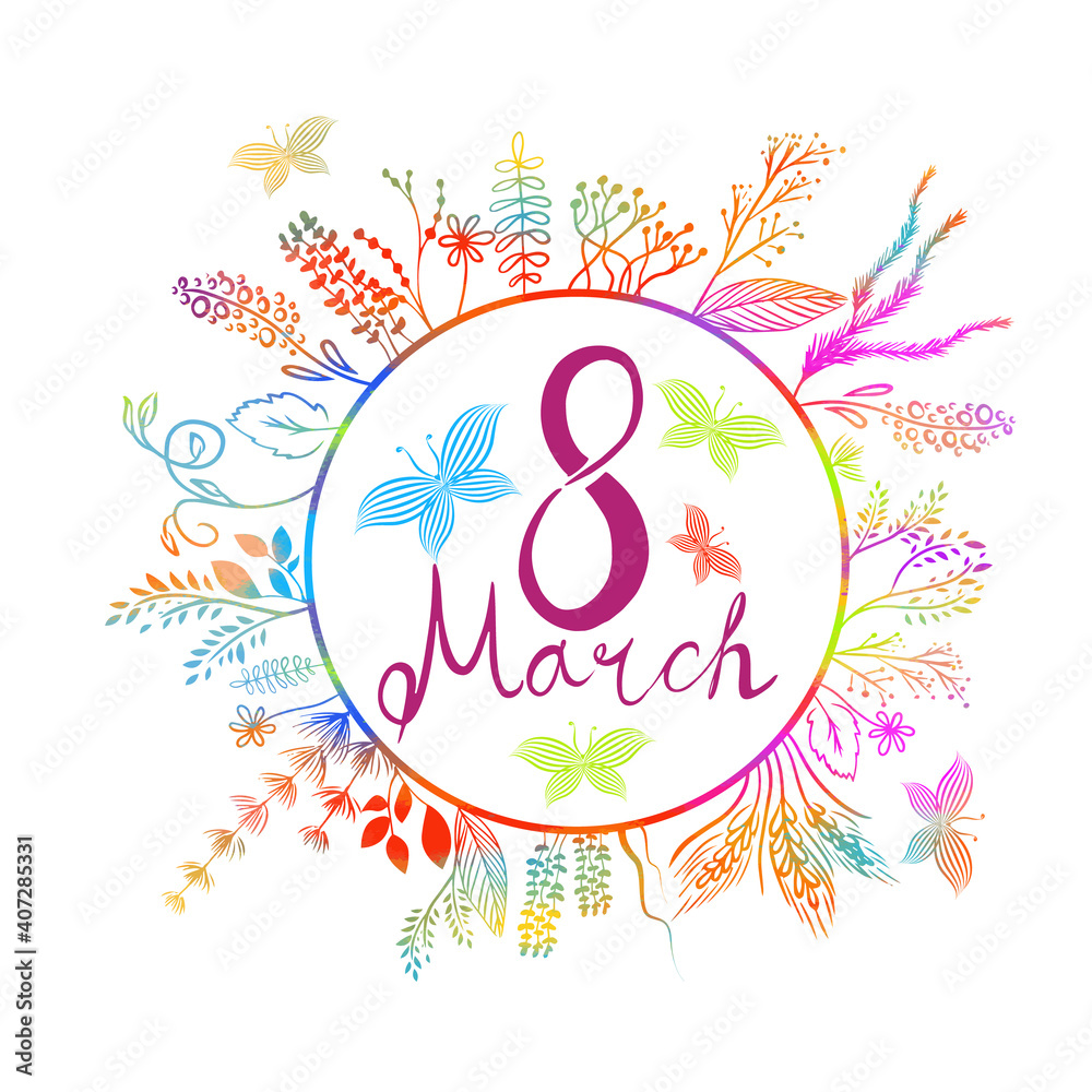 March 8. Women's Day. Postcard. Vector illustration
