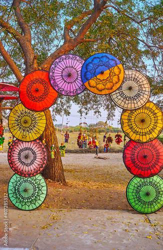 The gate of paper umbrellas, Bagan, Myanmar photo