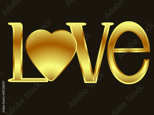 stylized inscription love is made in gold tones as a symbol of love and intimate relationships photo