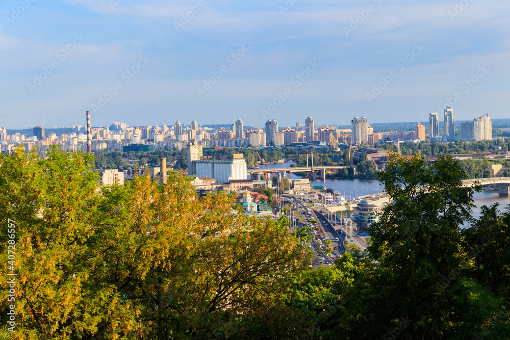 View of the Dnieper river and Kiev cityscape, Ukraine View of the Dnieper river and Kiev cityscape, Ukraine