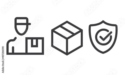 Free Download Delivery man, Shield check mark and Carton package box. - GFXLoad