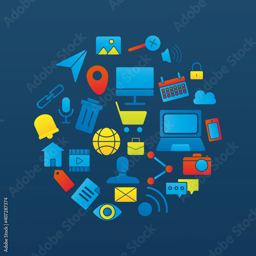 bundle of social media marketing set icons around