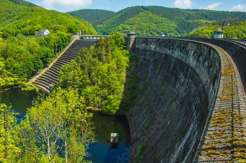 Urft Dam (Urfttalsperre) with Urft Lake at Eifel National Park in North Rhine-Westphalia, Germany. photo