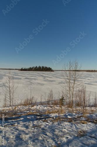 Astotin Lake Frozen on a Sunny Winter Day