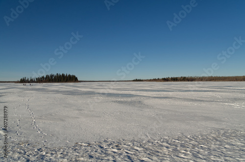 Astotin Lake Frozen on a Sunny Winter Day