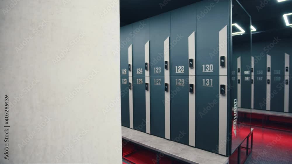 At the locker room. Modern locker room in loft interior with dark cabinets. Interior of a locker changing room at the modern loft gym. Interiors, sport, gym, club, mirror, locker, bench concept At the locker room. Modern locker room in loft interior with dark cabinets. Interior of a locker changing room at the modern loft gym. Interiors, sport, gym, club, mirror, locker, bench concept