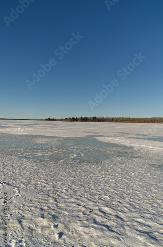 Astotin Lake Frozen on a Sunny Winter Day