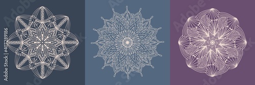 Hand drawn set isolated element on color background. Original authentic boho and ethnic style mandala indian, arabic.