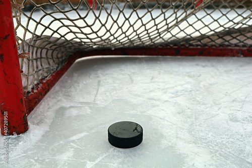 hockey net and puck