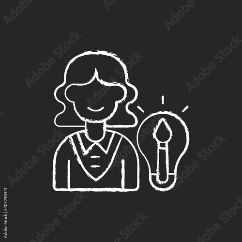 Creative department chalk white icon on black background. Generating ideas. Creating brand image for company. Art direction and copywriting. Artist, writer. Isolated vector chalkboard illustration
