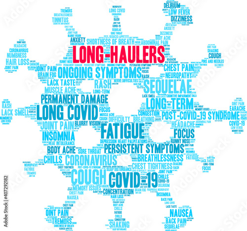 Long-Haulers Word Cloud on a white background. 