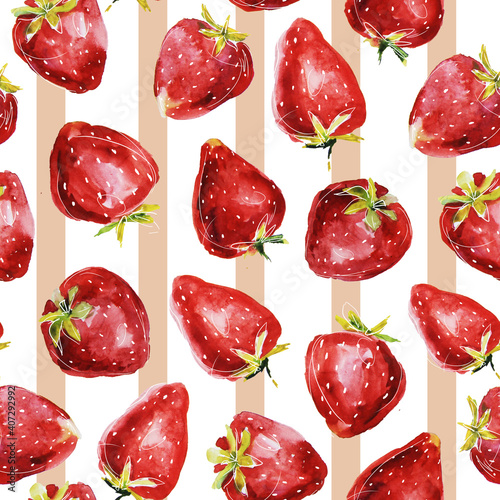 Wallpaper Mural hand drawn set of strawberry seamless pattern. fruit illustration. Torontodigital.ca