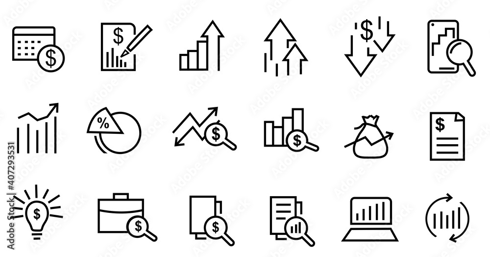 Set of Financial Analytics Related Vector Line Icons. Contains such Icons as Gainers and Losers, Portfolio Analysis, Financial Illustration symbol. Editable Stroke. Set of Financial Analytics Related Vector Line Icons. Contains such Icons as Gainers and Losers, Portfolio Analysis, Financial Illustration symbol. Editable Stroke.