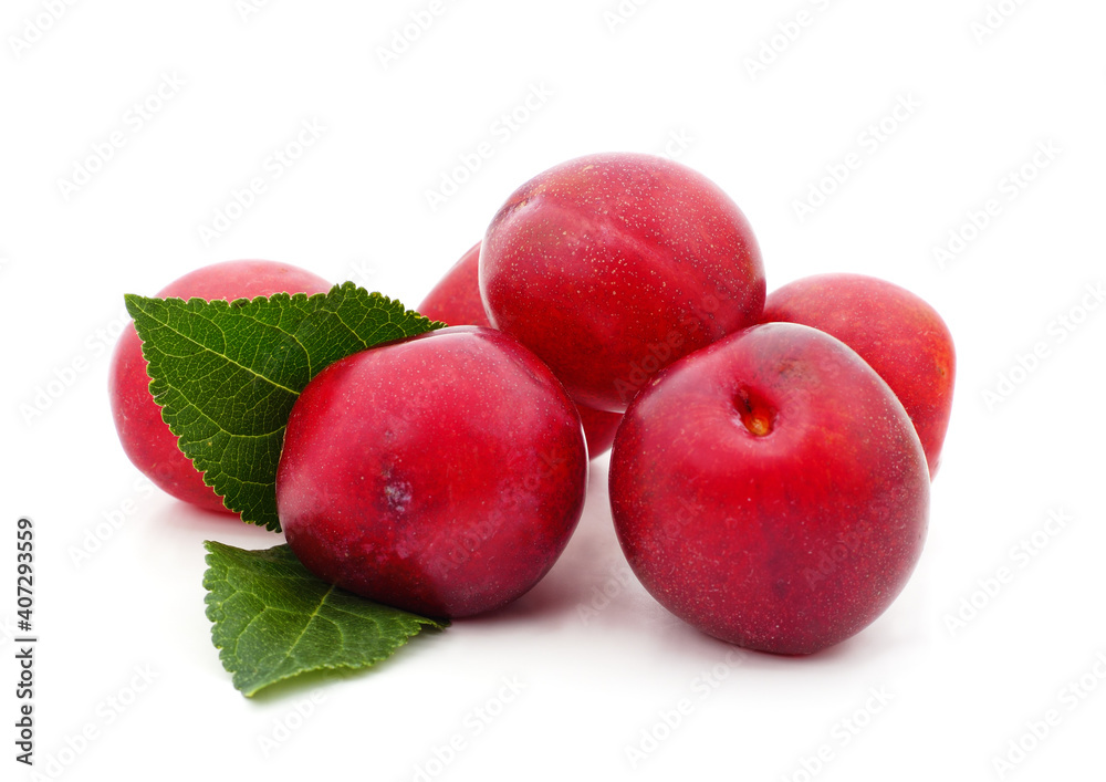 Blue plums with leaves. Blue plums with leaves.