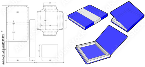 Chocolate box that is shaped like a Book (Internal measurement 18x13x1.8cm) and Die-cut Pattern. The .eps file is full scale and fully functional. Prepared for real cardboard production.