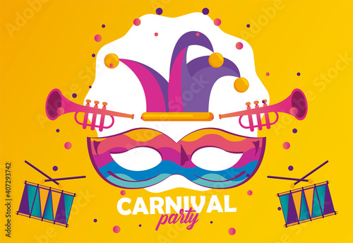 mardi gras carnival party celebration with mask and jester hat