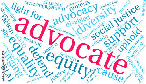 Advocate Word Cloud on a white background. 