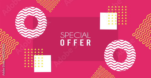 special offer lettering in pink memphis background
