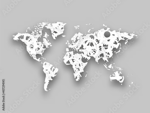 world map composed of gears