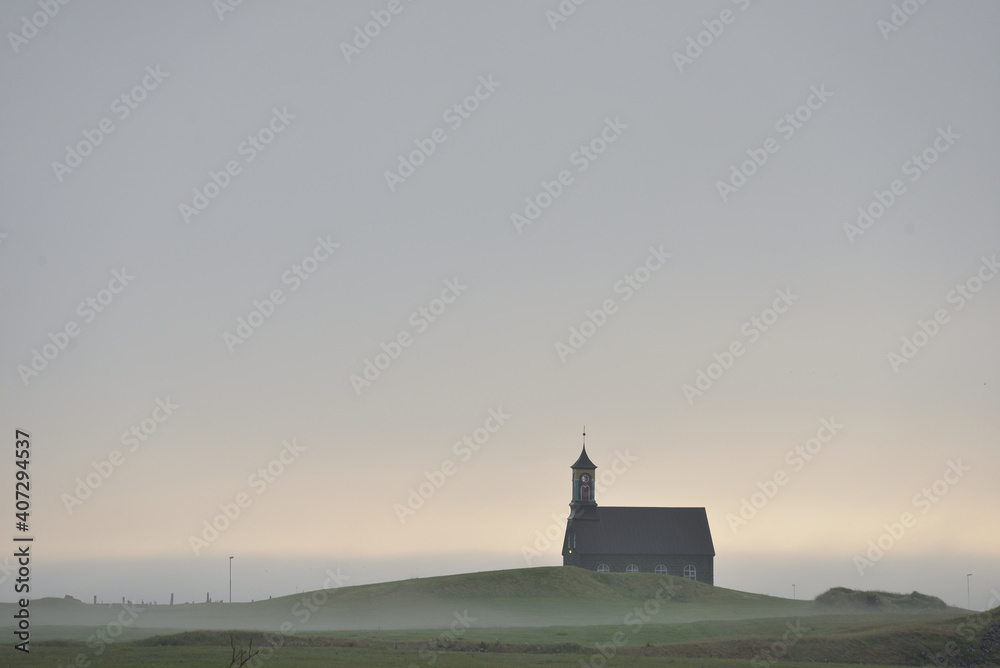 Sunrise view at Icelandic misty landscape Sunrise view at Icelandic misty landscape
