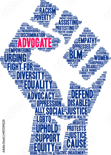 Advocate Word Cloud on a white background.