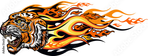 Fireball Tiger Face. Color Tattoo