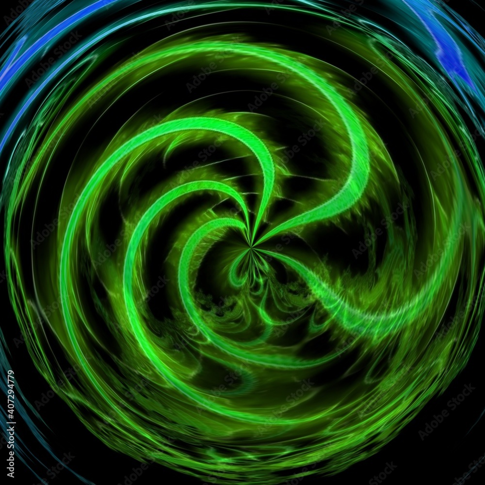 3D illustration designs based on neon green spiral pattern 3D illustration designs based on neon green spiral pattern