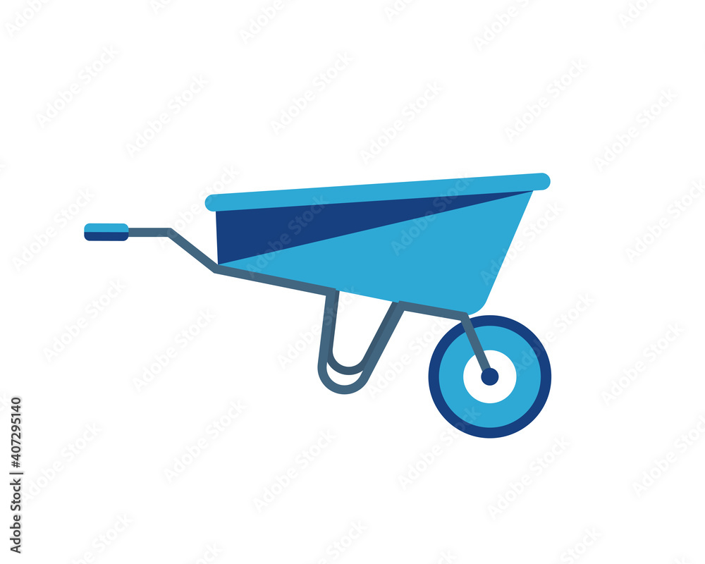Blue car. The concept of gardening and working on a personal plot, an active lifestyle, working in nature. Flat vector illustration..