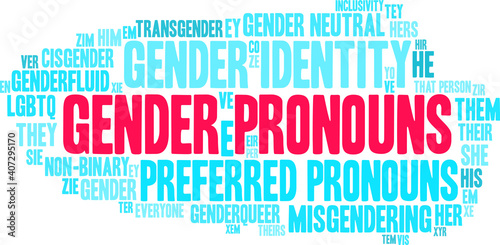 Gender Pronouns Word Cloud on a white background.