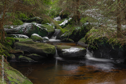 Fototapeta Naklejka Na Ścianę i Meble -  Konsky creek in National park Sumava with cascade and waterfall