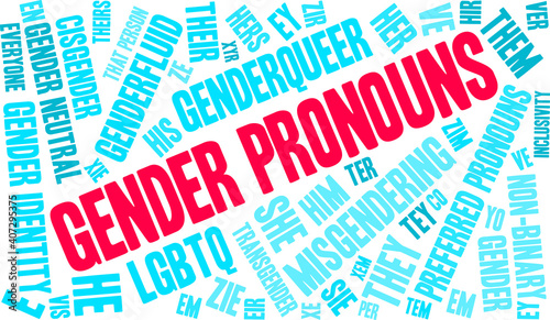 Gender Pronouns Word Cloud on a white background. 