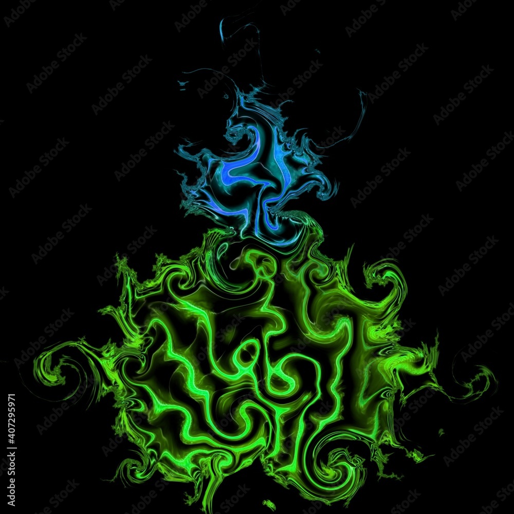 3D illustration designs based on neon green Mandelbrot style fractal pattern 3D illustration designs based on neon green Mandelbrot style fractal pattern