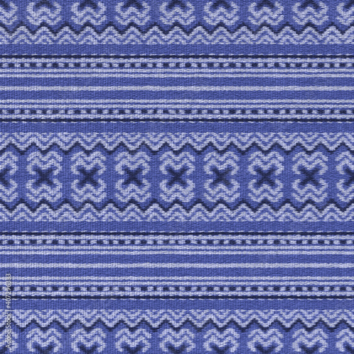 Woven plakhta is a fabric of bright colors with an abstract geometric pattern. The national fabric is blue, the texture background is close. 3D-rendering
