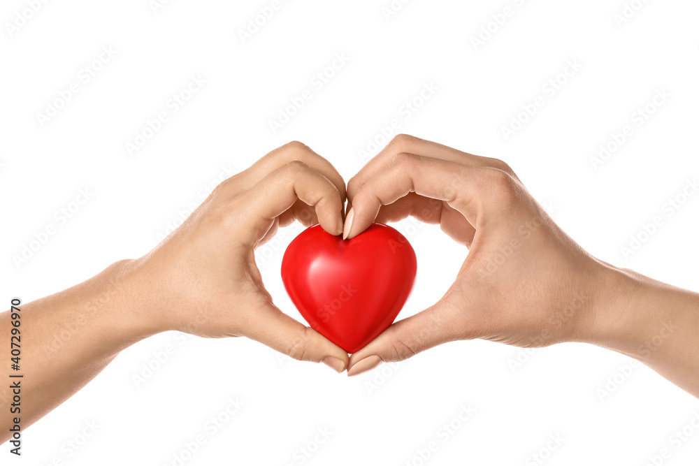 Hands with red heart on white background Hands with red heart on white background