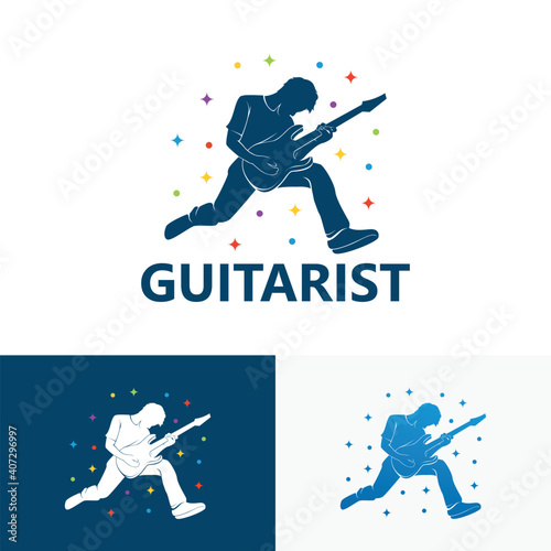 Guitarist logo template design vector