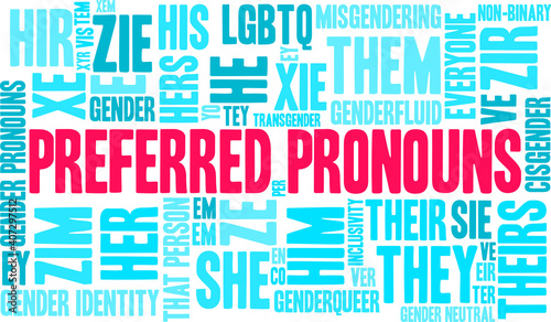 Preferred Pronouns Word Cloud on a white background. 