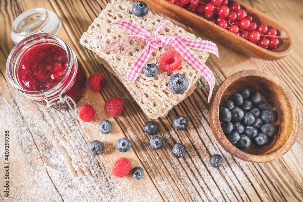 Delicious and sweet breakfast with berries and toast