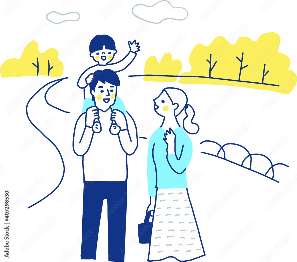 子供を肩車する父親と寄り添う母親 Stock Vector Adobe Stock