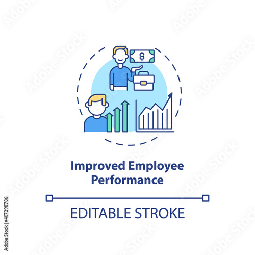 Improved employee performance concept icon. Staff training idea thin line illustration. Increasing workers productivity. Time management. Vector isolated outline RGB color drawing. Editable stroke