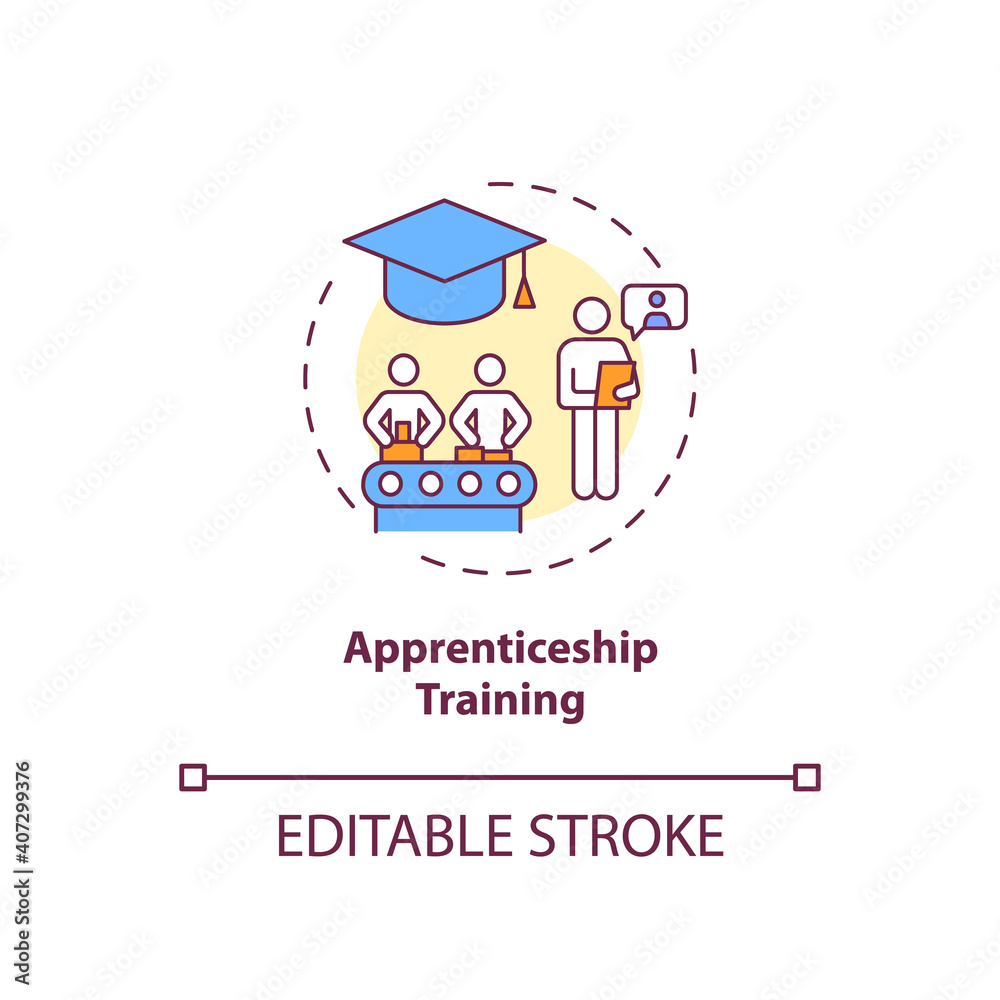 Apprenticeship training concept icon. Staff development idea thin line illustration. Gaining skills, knowledge. Getting qualifications. Vector isolated outline RGB color drawing. Editable stroke